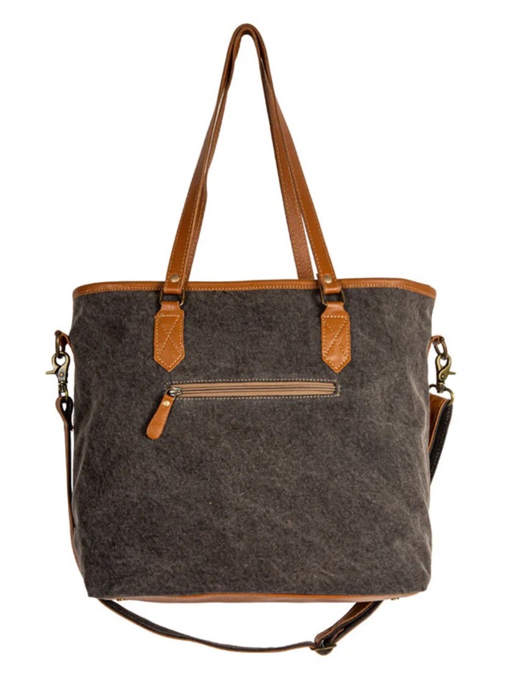 Cowhide and Black, Yellow, & Gray Aztec Print Tote with Genuine Leather Trim - Picture 2 of 4